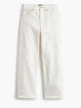 J. Crew White Embroidered Wide-Leg Jeans